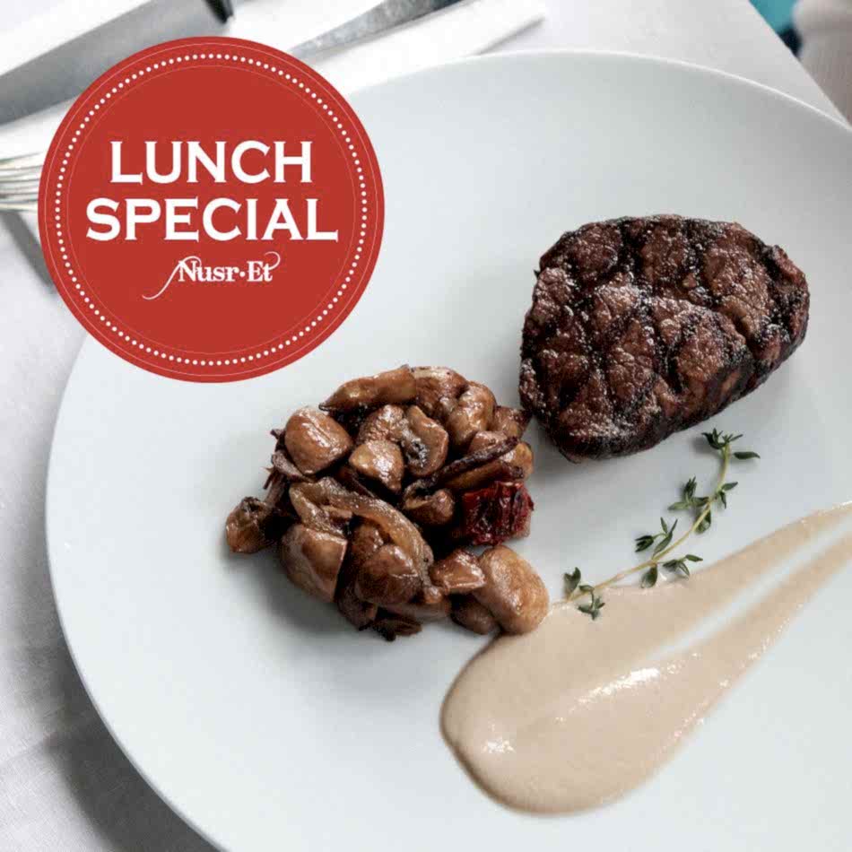Nusr-Et Steakhouse 180AED Öğle Yemeği Menüsü: Başlangıç, Ana Yemek ve Tatlı Seçenekleriyle
