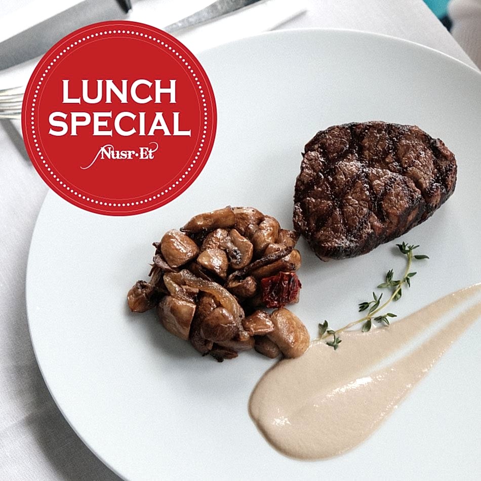 Nusr-Et Steakhouse 160AED Öğle Yemeği Menüsü: Başlangıç, Ana Yemek ve Tatlı Seçenekleriyle